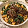 Beef Short Ribs with Pan-Seared Gnocchi & Wilted Greens