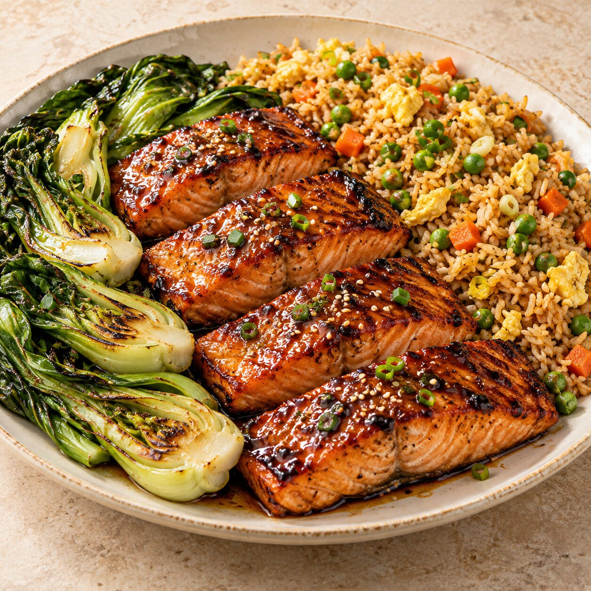 Honey-Soy Glazed Salmon with Bok Choy & Fried Rice