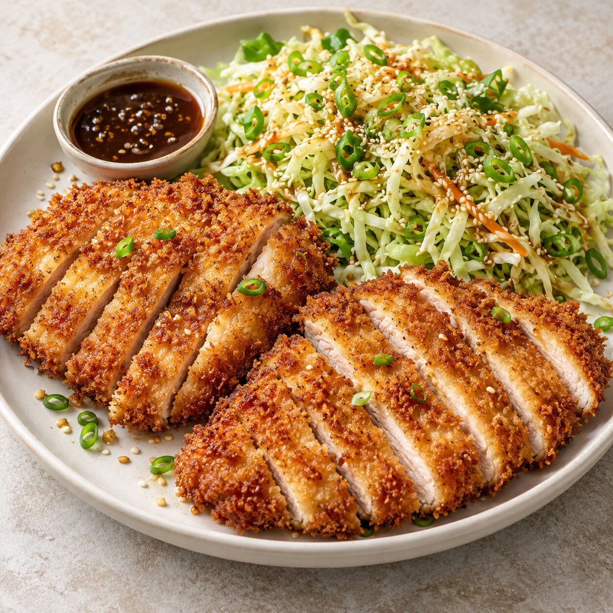 Pork or Chicken Katsu with Ginger-Soy Cabbage Salad